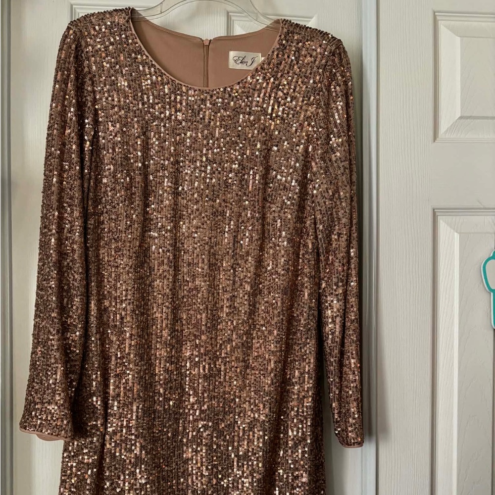 Elizabeth and James Bronze Sequin Long Sleeve Dress